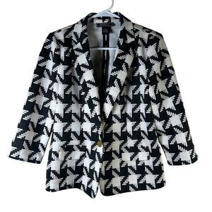 NYCC Bold Black White Houndstooth Gold Button Jacket Boyfriend Blazer Size S